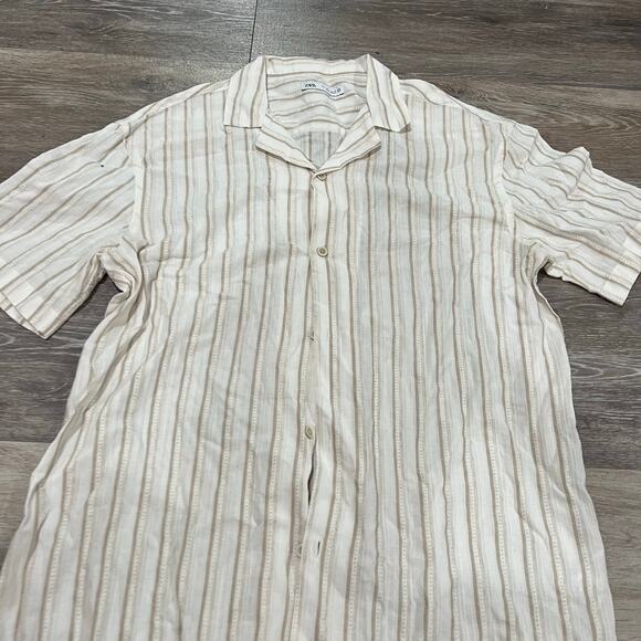 Zara Linen Short Sleeve Button Down Men's Size Large - Picture 3 of 5